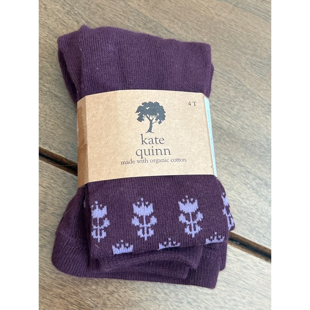 Kate Quinn Mauve Floral Organic Cotton Footless Tights Girls 4T Purple
